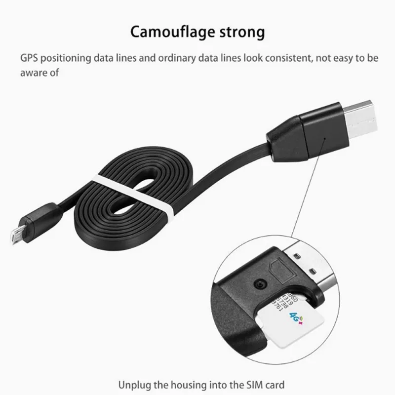 

NEW Super Cable USB Charging Cable Sim Card GPS Tracking Data Cord 1m/3ft For Android IOS System Black