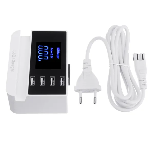 EU Plug 4 порта USB зарядное устройство адаптер станция концентратор 5 в 4A светодиодный дисплей зарядное устройство для мобильного телефона s планшет EU US UK вилка зарядное устройство подставка держатель для телефона - Тип штекера: EU Plug