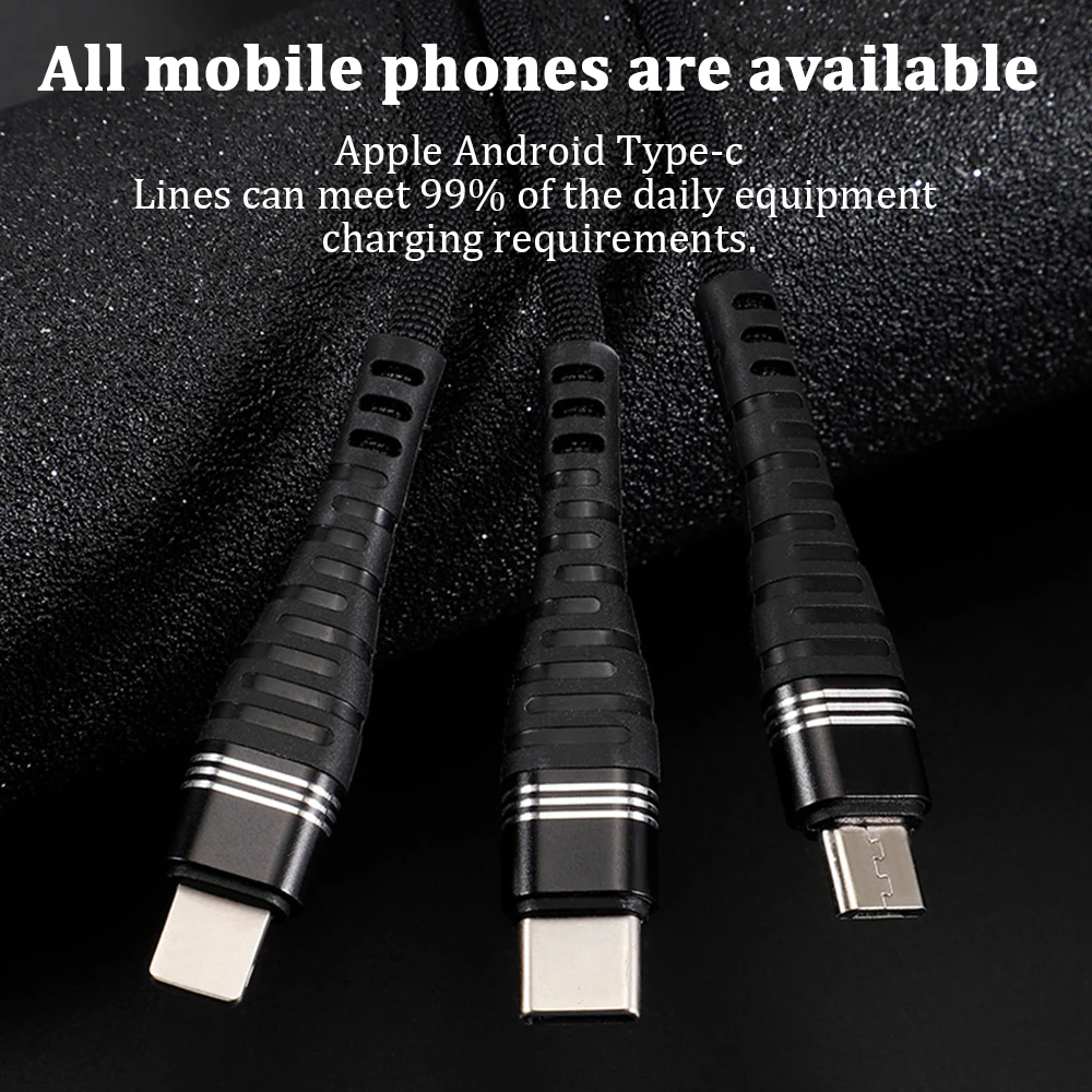 Многофункциональный три-в-одном кабель передачи данных для быстрой зарядки для iPhone 3 в 1 микро+ тип-c USB кабель для зарядки данных для Android 1,2 м 2.4A