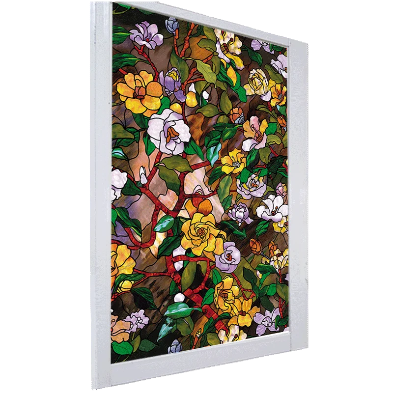 Стеклянная пленка с рисунком Camelia, статическая защитная пленка, непрозрачная теплоизоляция, многоразмерная, перерабатываемая, съемная пленка
