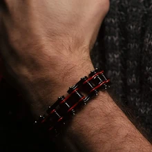 Мужской массивный прочный черный и красный браслет на велосипедной цепочке шириной 16,5 мм для мужчин, браслет из нержавеющей стали для мотоцикла и велосипеда, мужские ювелирные изделия