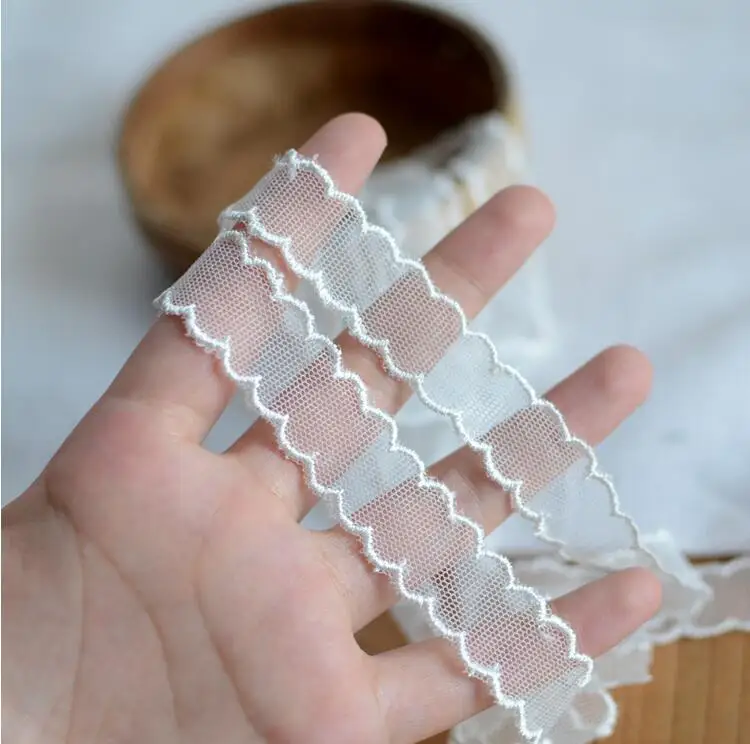 

10 Meters Ivory White Color DIY Embroidered Net Lace Trim Lace Ribbon Fabric For Sewing Decoration Free Shipping 18mm