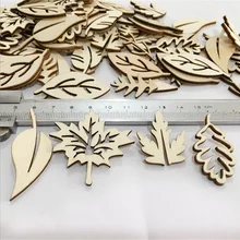 50pcs Mix Leaf Wood Sewing Home Decoration Scrapbooking Crafts Supplies Handmade Leaves Art DIY Graffiti Button