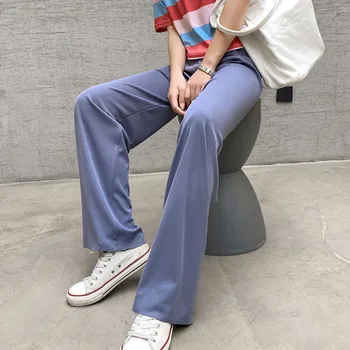 

Silky Wide Leg Pants Women Summer Casual White Trousers Straight High Waist Loose long Pants Solid Color Elegant Ladies Trousers