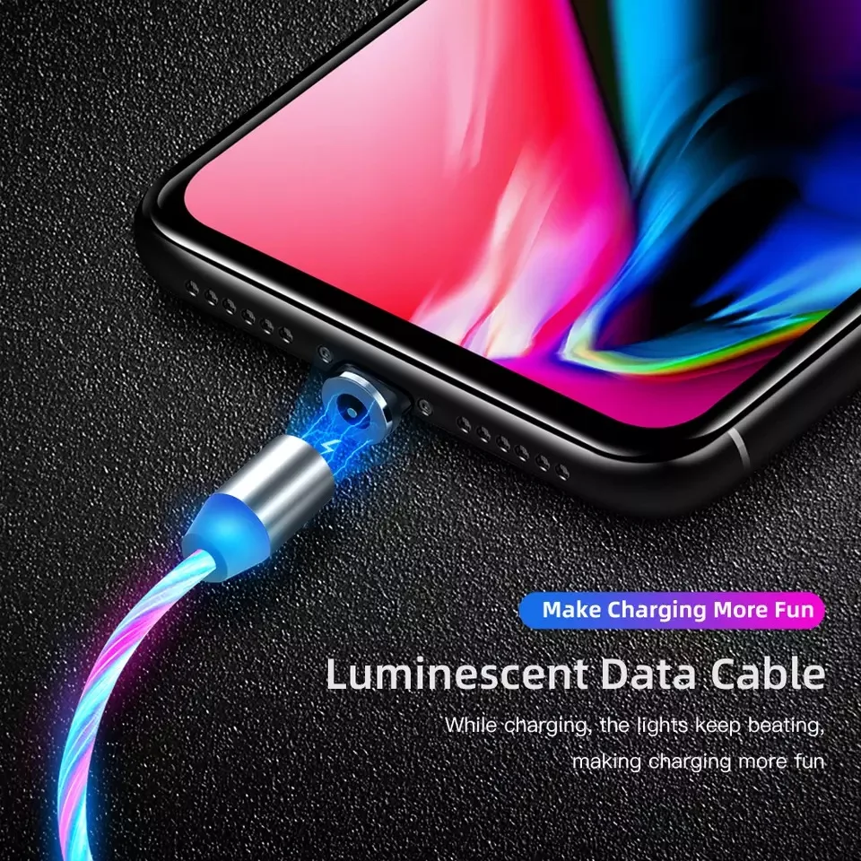 Магнитный светодиодный кабель Micro USB для samsung S10 S9 type-c зарядная Зарядка для iPhone Xs 1 м магнитное зарядное устройство кабели usb type C