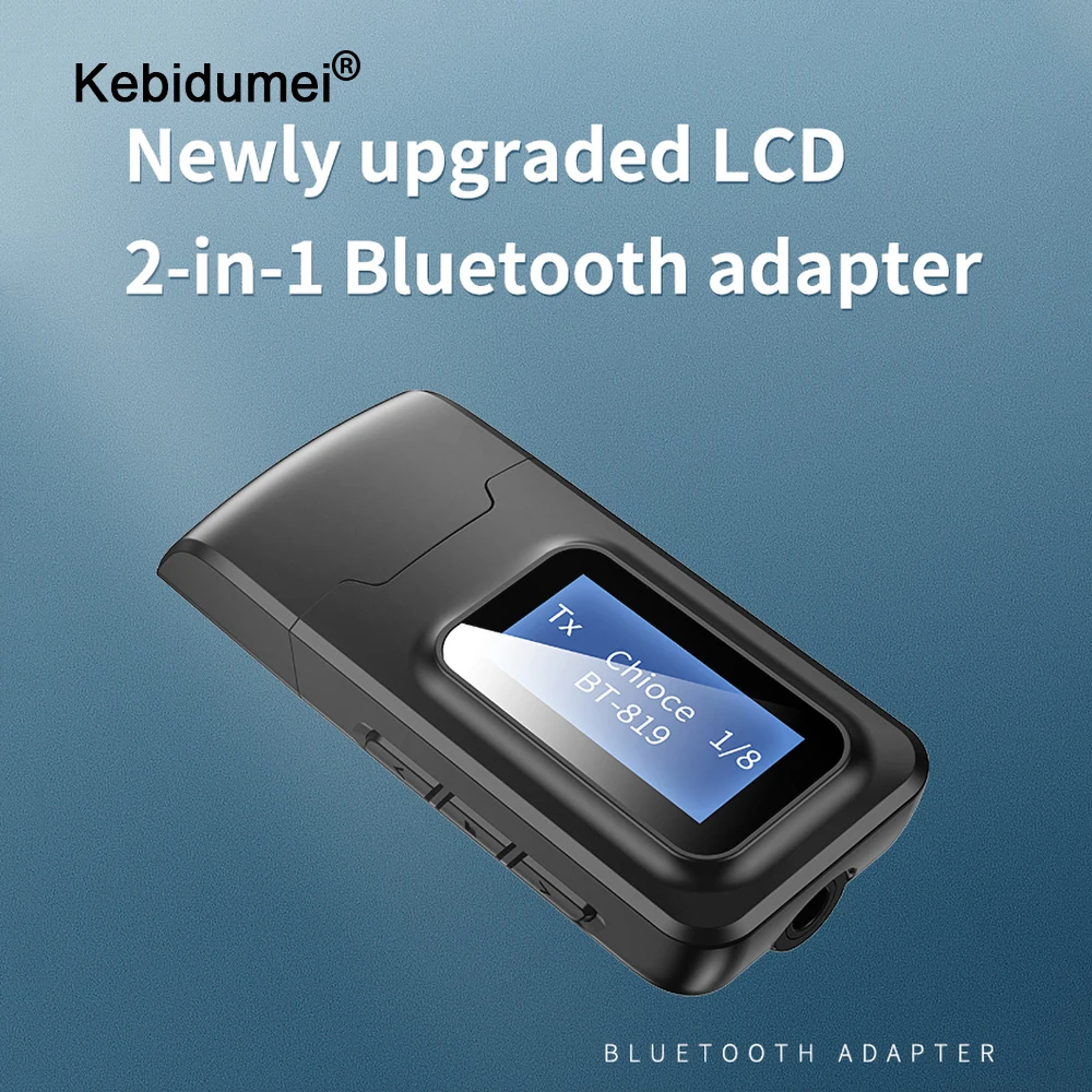 Adaptador de llave electrónica con Bluetooth y pantalla LCD, receptor y transmisor para coche, PC, TV, Audio, 5,0mm, AUX, estéreo, 2 en 1, 3,5