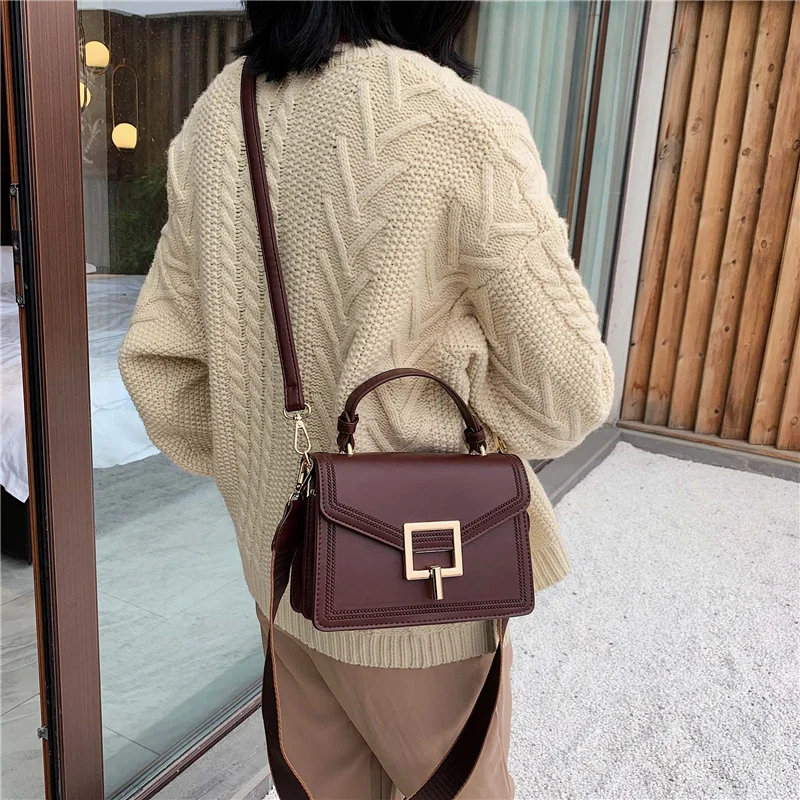 

2020 New Solid Pattern PU Leather Solid Color Crossbody Bags For Women Mini Shoulder Messenger Bag Brown Lady Handbags Small