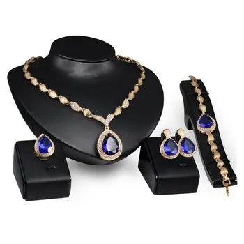 

Crystal Jewelry Set Bridal Water Drop Pendant Necklace Earrings Bracelet Ring Sets Fashion Women Jewelry Sets Party Weddig Gifts