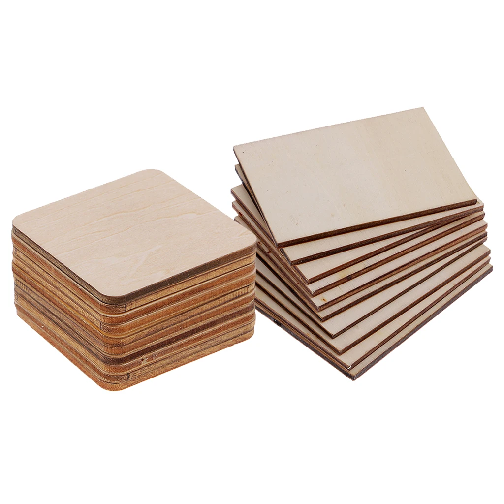 20 Pack Wooden / Wood MDF Shapes Plaque Unfinished Coasters for DIY Pyrography Art