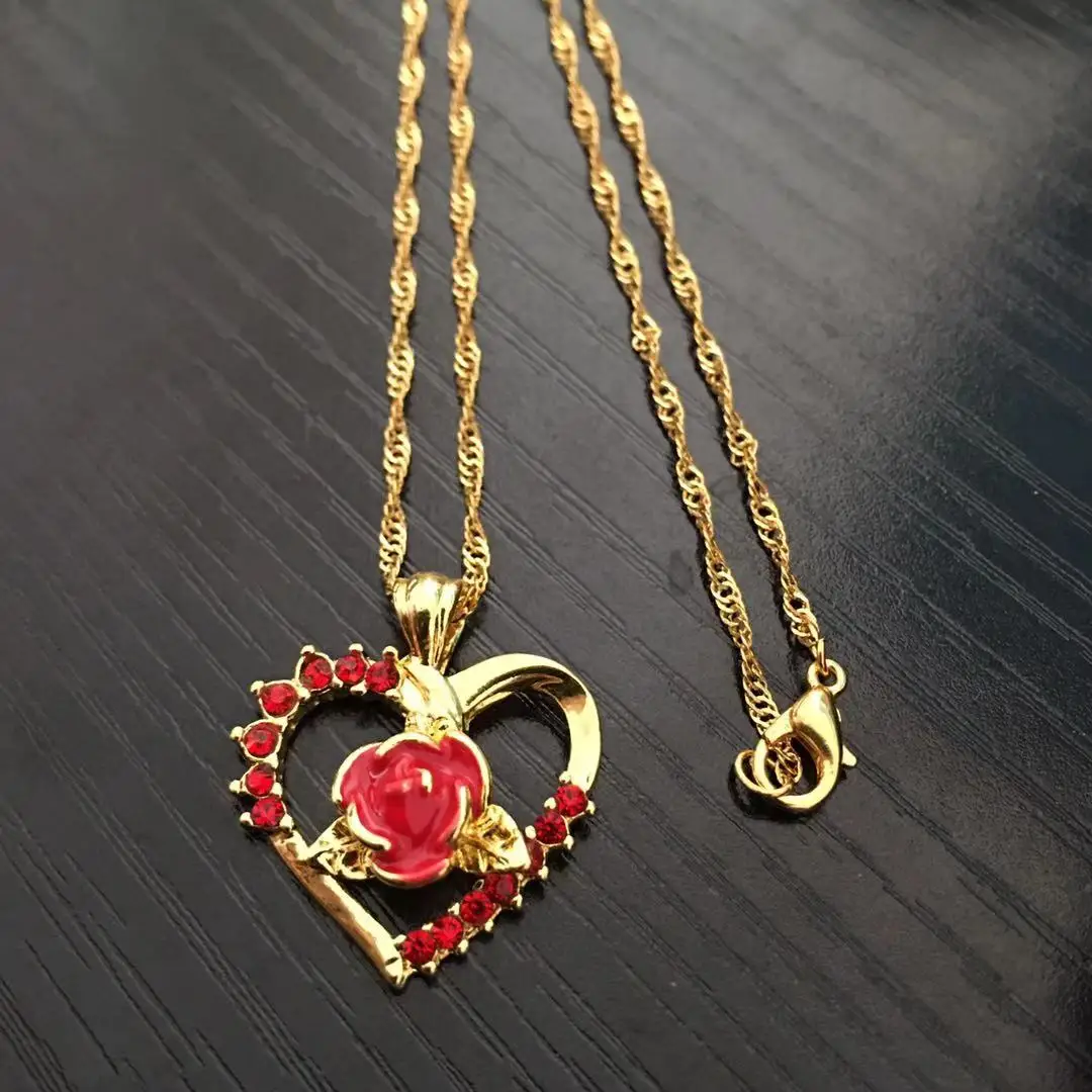 HNSP ожерелье с подвеской в виде сердца для женщин, колье 50 см, золотая цепочка с розами, ожерелье без воротника, мода, аксессуары для женщин