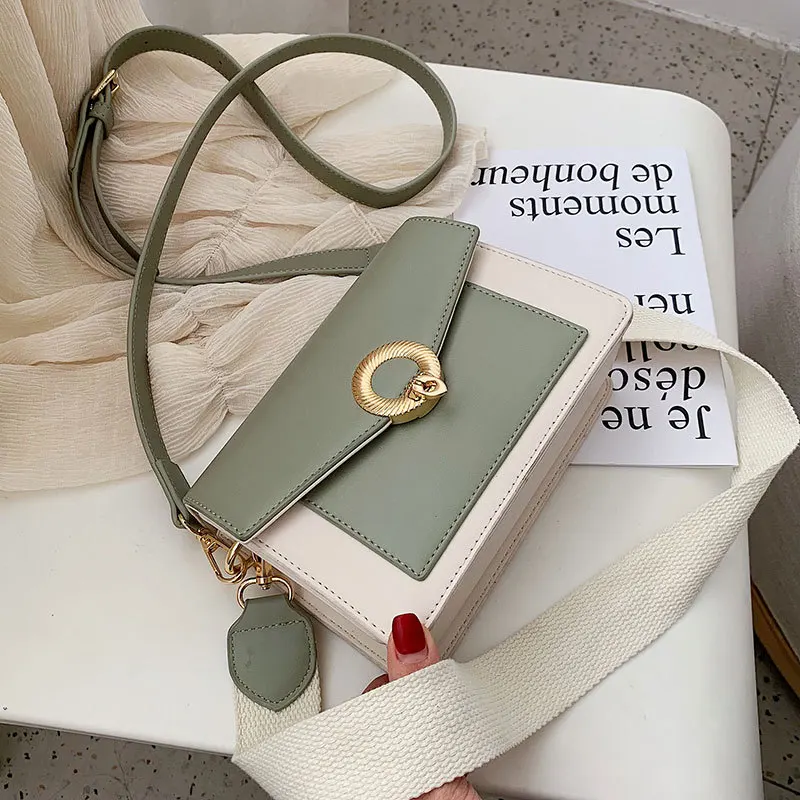 

Contrast Color PU Leather Crossbody Bags For Women Bags 2019 Summer Messenger Shoulder Bag With 2 Pcs Belts Ladies Purses C372