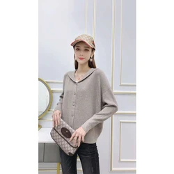 6 pçs por atacado com capuz decote em v cardigans suéter feminino novo outono inverno elegante sólido coreano cardigan macio quente mulher suéteres
