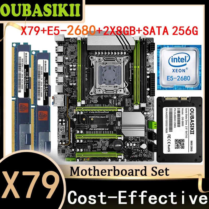 OUBASIKII X79 Motherboard LGA2011 Mini ATX Combos E5 2680 CPU 2pcsX8GB