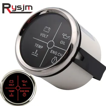 

52 mm alarm gauge meter water temperature volt oil Pressure check engine 4 LED alarm indicator water temp gauge fit car boat