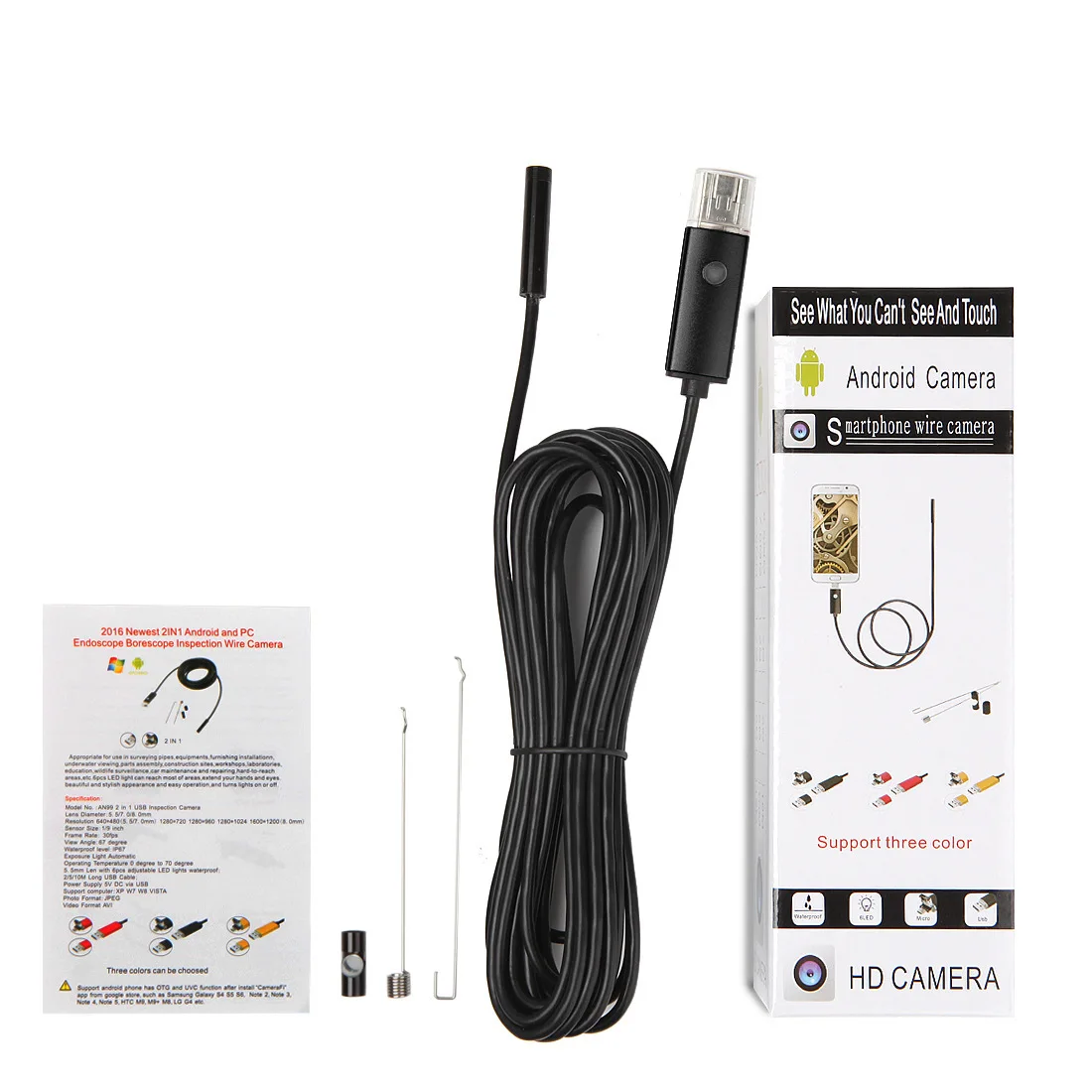 2/5/10M кабель USB эндоскоп Камера 7 мм 720P 6LED Водонепроницаемый змея эндоскопическая инспекции жесткие трубки Камера ПК Android Мини Камера