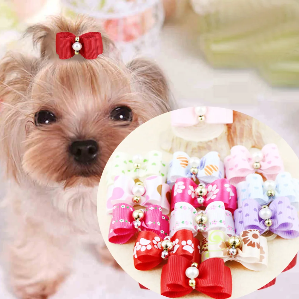 10pcs/set Dot Bowknot Mixed Colors Pet Dog Hair Bows Dog Grooming for  Dog Puppy Pet Cat Bowknot Puppy Rubber Band 3*2cm