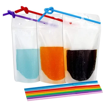 

200Pcs 500Ml Frosted Transparent Stand-Up No Pattern Beverage Coffee Packaging Bag Resealable Zipper Lock Food Bag