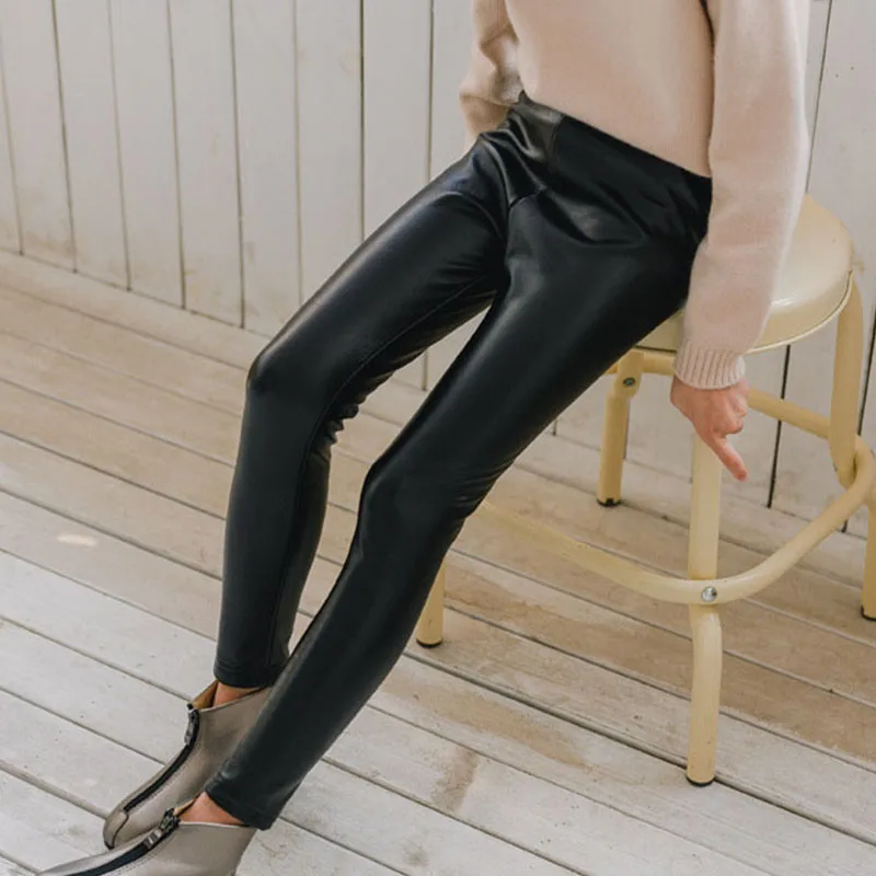 fleece pu pants Г. Зимние шерстяные пальто-тренчи для больших девочек; одежда для детей; Утепленные длинные куртки для детей; Верхняя одежда; пальто; одежда для детей; шерстяные топы - Цвет: fleece pu pants