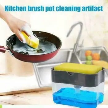 

2-in-1 Sponge Box With Soap Dispenser Double Layer Kitchen Plastic Soap Dispenser Sponge Scrubber Holder Case Boite Rangement