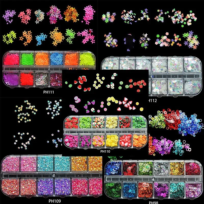 

Multi-color Nail Sequins 3D Circle Flower Heart Star DIY Hollow Shapes Rivet Glitter Sequins Nail Art Decorations Accessories&PH