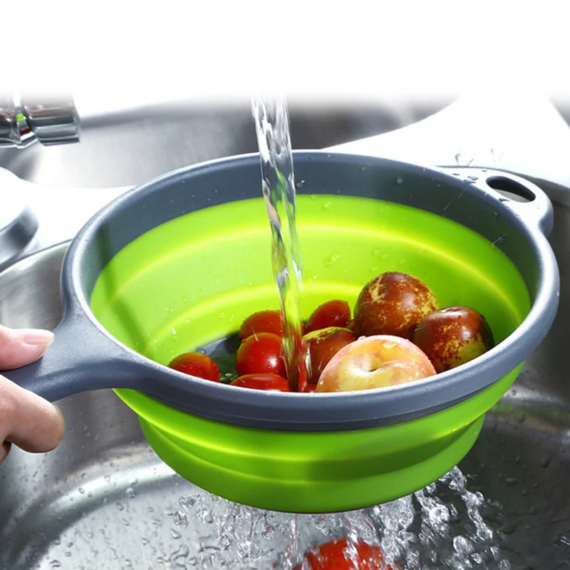 

Creative Folding Silicone Colander Fruit Vegetable Washing Basket Filter Folding Drainer with Handle Drain Basket Kitchen Tools