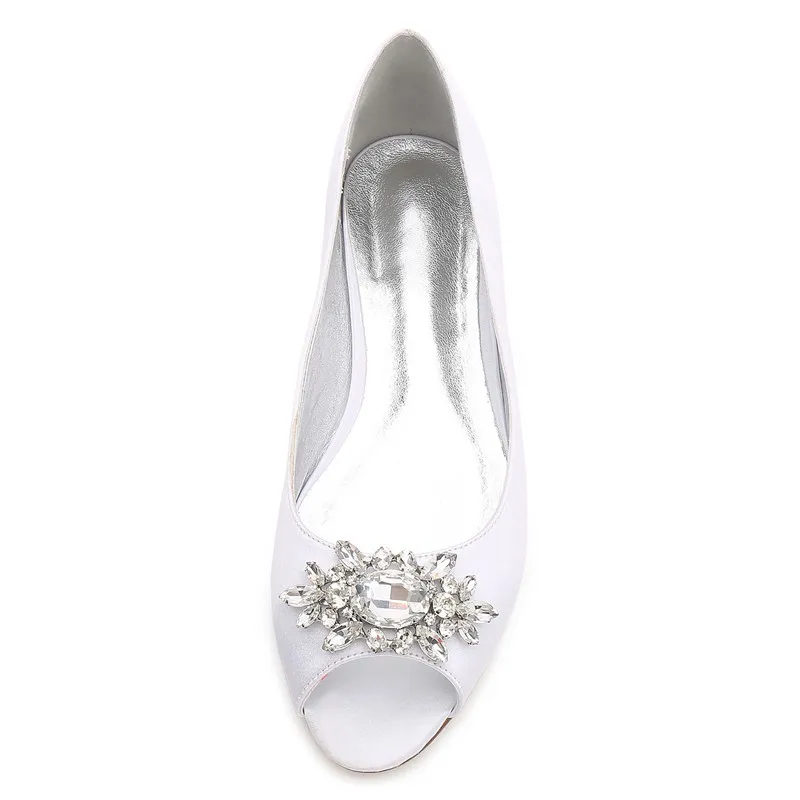 OnnPnnQ/женские атласные свадебные туфли на плоской подошве с кристаллами для невесты; туфли без застежки с открытым носком; вечерние плоские туфли для женщин