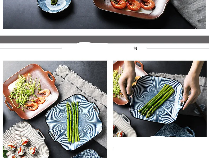 9 Inch Japanese-style Square Tableware Ceramic Dinner Plate Dish Porcelain Dessert Plate Dinnerware Cake Plate