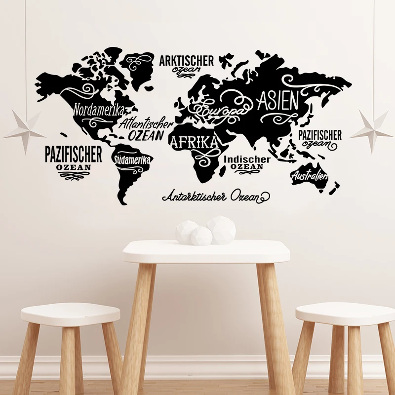 Черная карта мира детская Съемная Наклейка на стену домашний декор для гостиной декоративный Глобус графика для спальни домашний декор