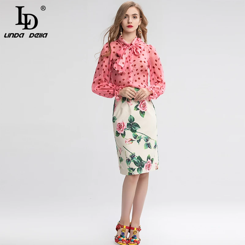LD LINDA делла 2019 летний модный подиумный повседневный костюм женские блузки и юбки