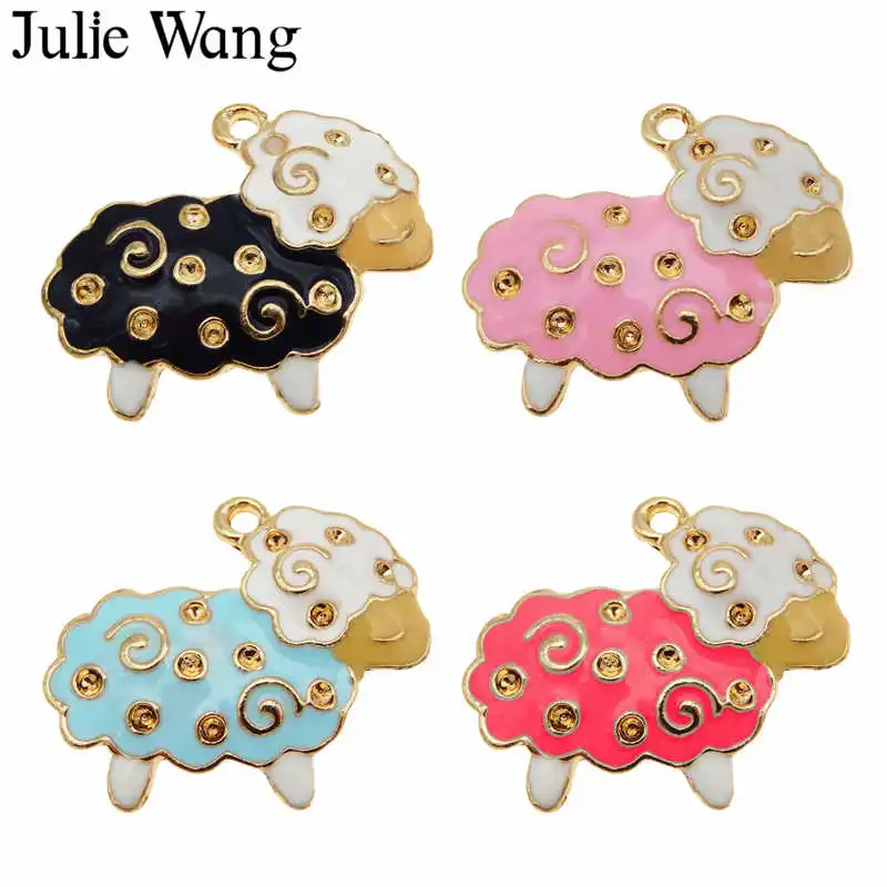 

Julie Wang 4PCS Alloy Mixed Colors Enamel little sheep Charms For Necklace Pendant Earrings DIY Accessories Jewelry Making