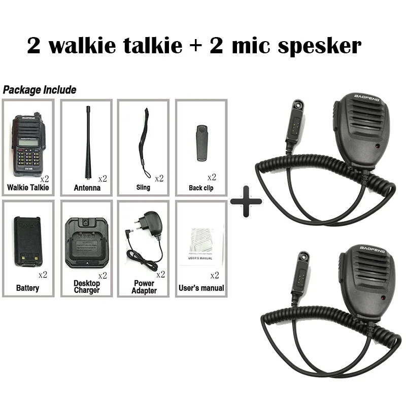 2PCS New 100%original Baofeng UV-9R Plus IP67 WaterproofRadio Walkie Talkie 8W UHF&VHF 128CH 2800mAh Walkie Talkie Radio Station - Цвет: Add 2 mic speaker