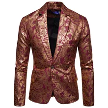 LUCLESAM – veste de Costume pour hommes, Blazer à fleurs bronzantes, pour bal de mariage, scène DJ, chanteur, Slim Fit 