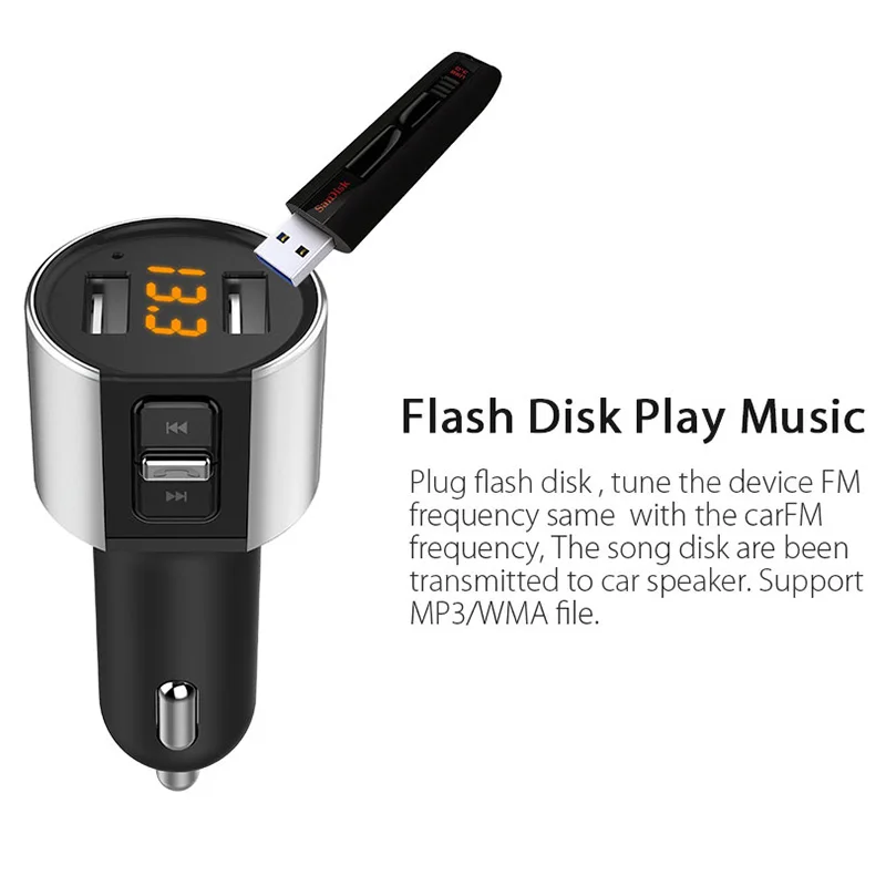 Автомобильный fm-передатчик с Bluetooth модулятор, Автомобильный MP3-плеер, двойной USB светодиодный дисплей, музыкальный аудио USB интерфейс, автомобильное зарядное устройство