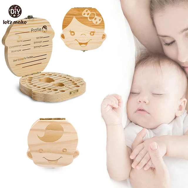 Caja de almacenamiento de dientes de madera para bebés y niños, organizador  de madera para dientes, almacenamiento de madera para dientes de leche, caja  de cordón Umbilical - AliExpress