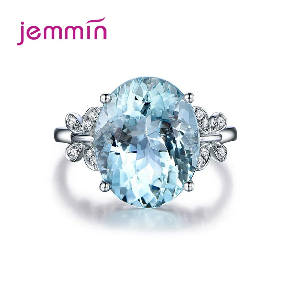 

Luxury Women 925 Sterling Silver Fashion Geometric Sea Blue Zircon Lovers Engagement Rings Birthday Jewelry Friendship Gift