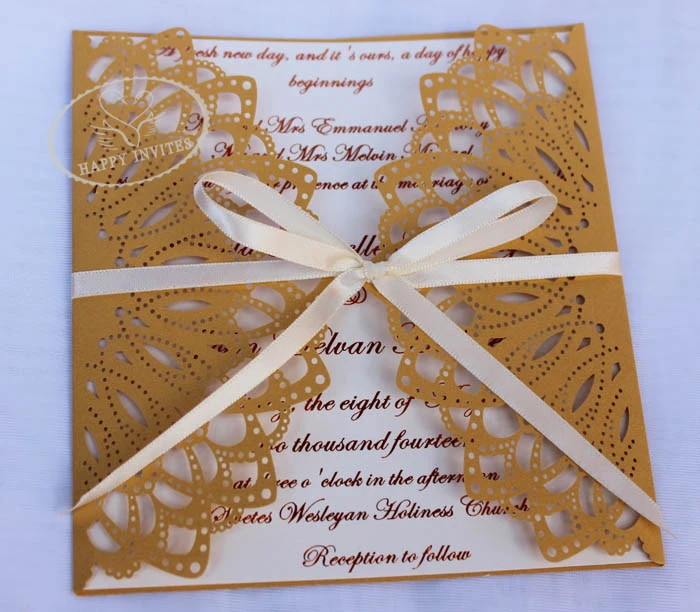 HI3014-01 Gold Brown Hot Sale Laser Cut Invitation Card