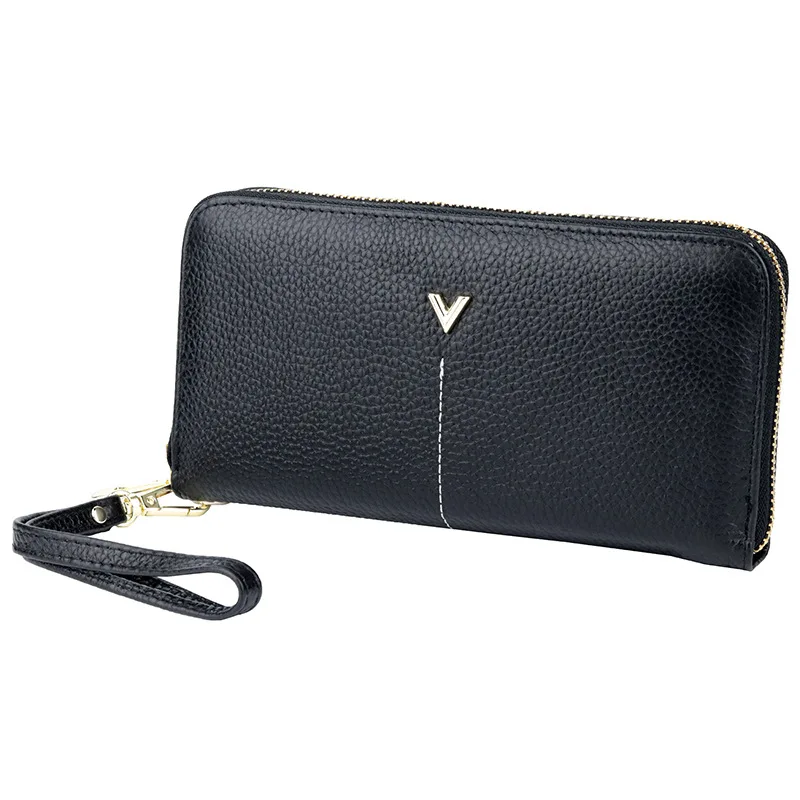 

100%Genuine Leather Womens Wallets and Purses Long Hand strap Cash Pocket New Style Zipper Card Holder Clutch Ladies Handbags