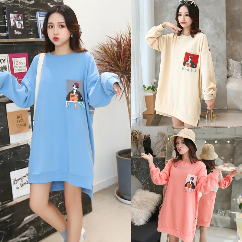 

Photo Shoot 2019 Autumn And Winter Maternity Clothes Mixed Colors Hoodie Pullover Laziness Dress by Age 180 Large Size Dress