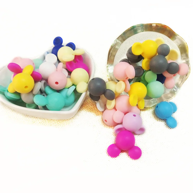 Joepada 10pcs Mickey Baby Teething Beads Cartoon Silicone Beads For Necklaces BPA Free Teether Toy Accessories Nursing DIY Gift