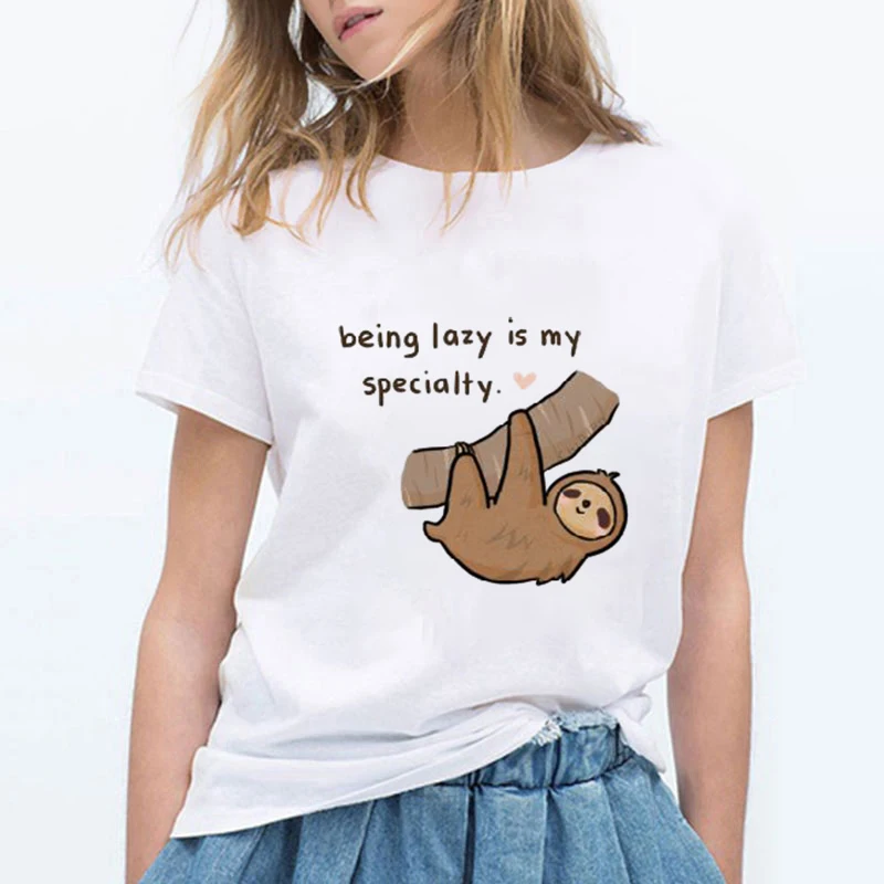 

Lus Los Cute Sleepy Sloth Women T-shirt New Large Size Animal Basic Tops Loose Cute Cartoon Tees Summer cartoon Print t shirt