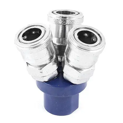 

Silver Tone Navy Blue 13mm Outlet 3 Pass Air Hose Quick Connector Coupler