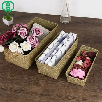 

S/M/L Weaving Storage Basket Rattan Fruit Food Storage Box Handmade Seagrass Picnic Basket Wickerwork Cosmetics Organizer Holder
