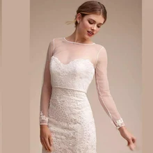 Свадебное болеро с круглым вырезом и длинным рукавом, аппликация на заказ, свадебные накидки, пальто, пуговицы на спине, свадебная куртка