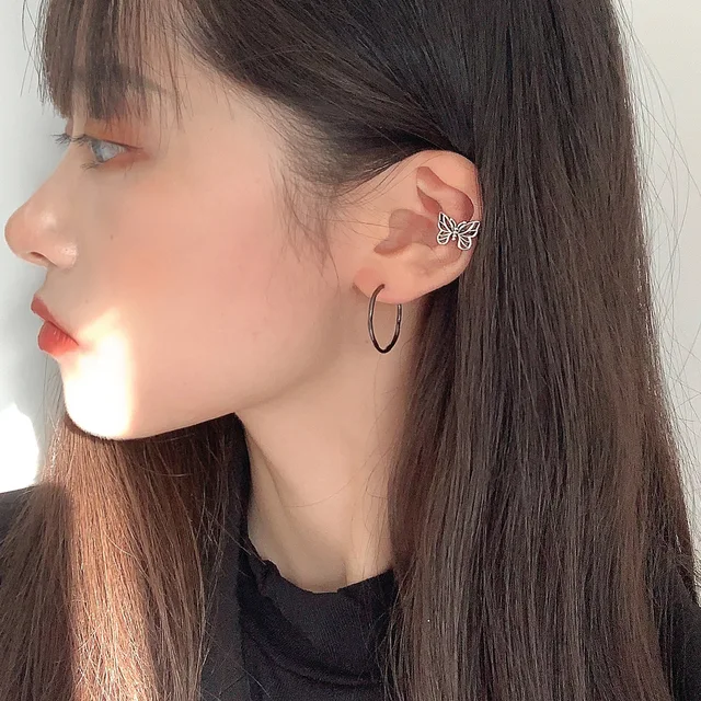 Korean Fashion Simple Butterfly Tassel Earrings For Girls Women Piercing Long Earrings 2021 Trend Hanging Metal Ear Cuff Jewelry Ear clip one