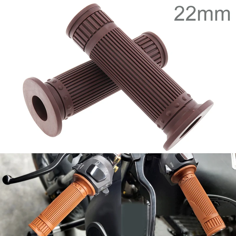 

2 Pcs 7/8" Motorcycle Retro Rubber Handlebar Set Vintage Brown Motorbike Handlebar Thruster Handle Bar End Grips hot sale
