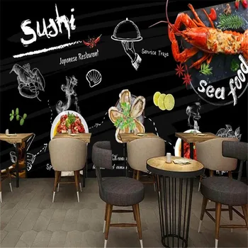 

milofi custom large wallpaper mural hand-painted blackboard seafood lobster restaurant dining background wall