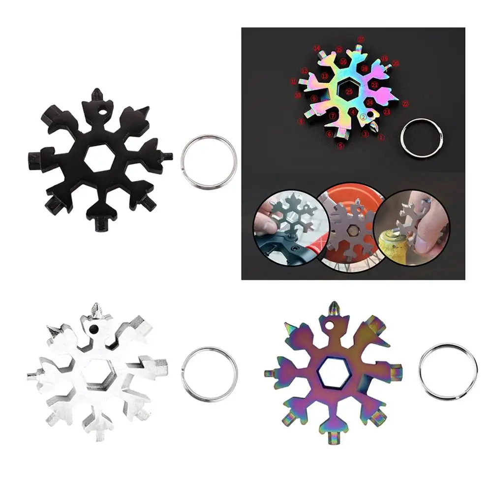 

18 in 1 snowflake multi pocket tool keyring key ring spanner hex wrench multifunction multipurpose camp survive outdoor hike