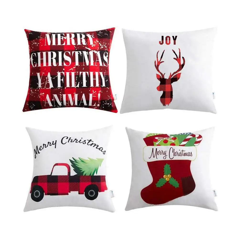 

4Pcs 2019 New Christmas Deer Printed Pillowcase Gifts Cotton Pillow Cover Home Bedroom Xmas Pillow case