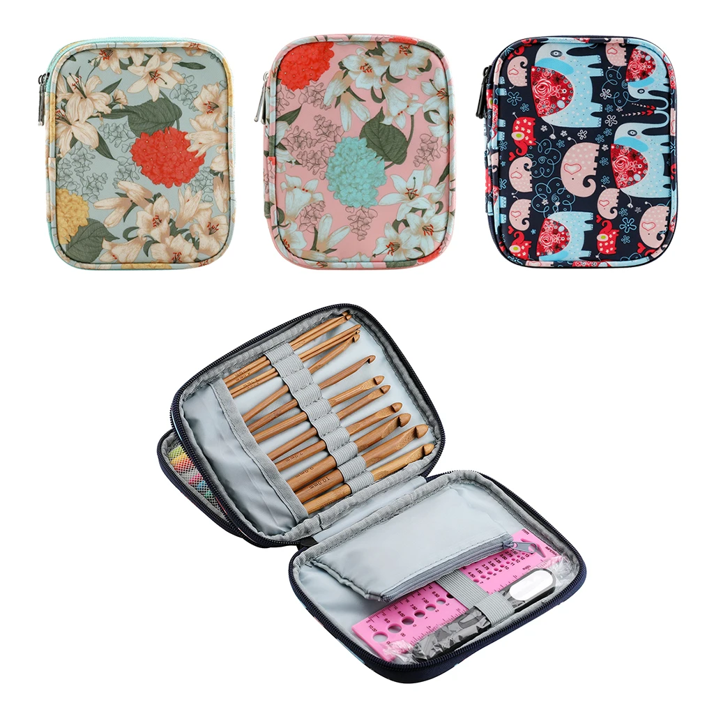 Crochet Hook Case Storage Zip Bag for Various Crochet Hooks/Needles Double Layer