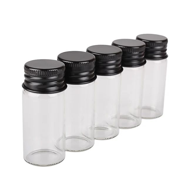 10Db 10 Ml 22*50 Mm -Es Üveg Edények Fekete Alumínium Fedelekkel Üres Palackok Kézműves Üvegek Üvegedények Esküvői Kedvezményekhez - Image 4
